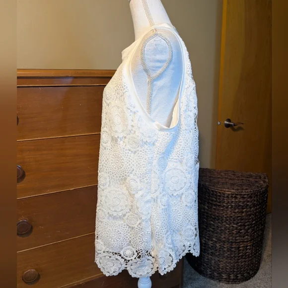 White Boho Lace Loose Fit Tank Top Halter Top Neck XXL - Picture 14 of 15